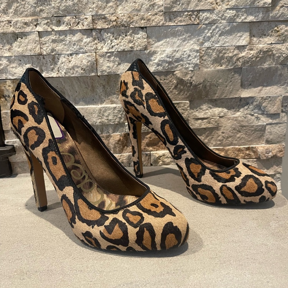 Sam Edelman Calf Fur Heal Leopard Print